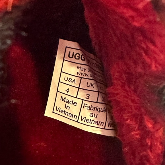 UGG Fluff Yeah Slide Red Tartan Plaid Plush Strap Back Slippers Sandals US 4 - Picture 9 of 11